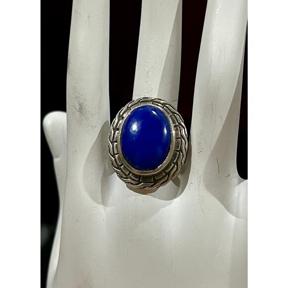 sts Jewelry - Large STS Sterling Silver & Lapis Lazuli Basket Weave Statement Ring